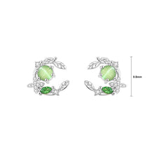 Load image into Gallery viewer, 925 Sterling Silver Fashion Temperament Ivy Leaf Imitation Cats Eye Stud Earrings with Cubic Zirconia