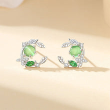 Load image into Gallery viewer, 925 Sterling Silver Fashion Temperament Ivy Leaf Imitation Cats Eye Stud Earrings with Cubic Zirconia