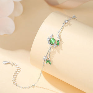 925 Sterling Silver Fashion Temperament Ivy Leaf Imitation Cats Eye Tassel Bracelet with Cubic Zirconia