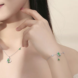 925 Sterling Silver Fashion Temperament Ivy Leaf Imitation Cats Eye Tassel Bracelet with Cubic Zirconia