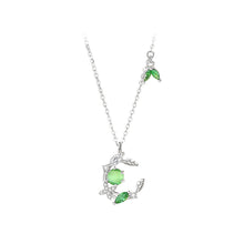 Load image into Gallery viewer, 925 Sterling Silver Fashion Temperament Ivy Leaf Imitation Cats Eye Pendant with Cubic Zirconia and Necklace