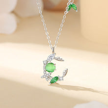 Load image into Gallery viewer, 925 Sterling Silver Fashion Temperament Ivy Leaf Imitation Cats Eye Pendant with Cubic Zirconia and Necklace