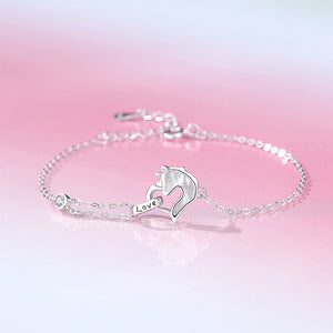 925 Sterling Silver Fashion Creative Unicorn Mother-of-pearl Heart-shaped Bracelet
