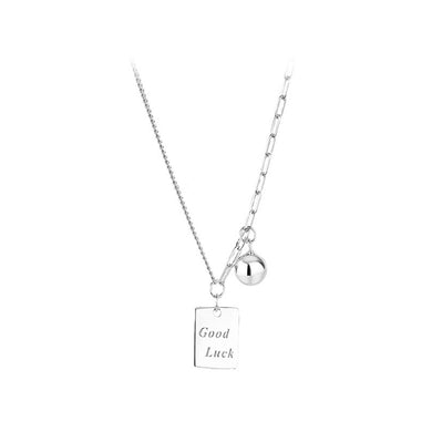 925 Sterling Silver Simple and Fashion Good Luck Geometric Square Bead Pendant with Necklace