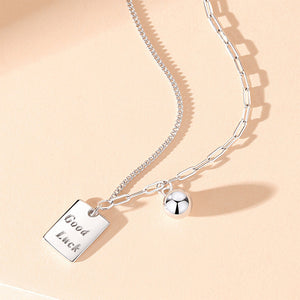 925 Sterling Silver Simple and Fashion Good Luck Geometric Square Bead Pendant with Necklace