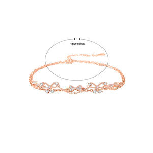 925 Sterling Silver Plated Rose Gold Fashion Sweet Butterfly Double Layer Bracelet with Cubic Zirconia
