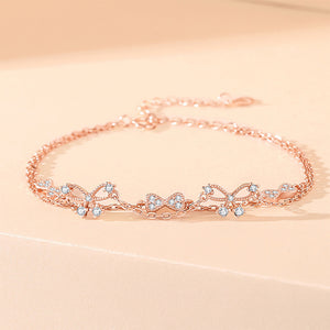 925 Sterling Silver Plated Rose Gold Fashion Sweet Butterfly Double Layer Bracelet with Cubic Zirconia