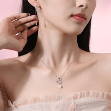 Load image into Gallery viewer, 925 Sterling Silver Fashion and Sweet Double Heart-shaped Water Drop Imitation Pearl Pendant with Cubic Zirconia and Necklace