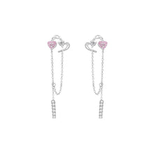 Load image into Gallery viewer, 925 Sterling Silver Fashion Sweet Double Heart Tassel Earrings with Cubic Zirconia