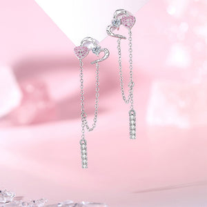 925 Sterling Silver Fashion Sweet Double Heart Tassel Earrings with Cubic Zirconia
