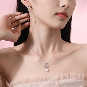 925 Sterling Silver Fashion Sweet Double Heart Tassel Earrings with Cubic Zirconia