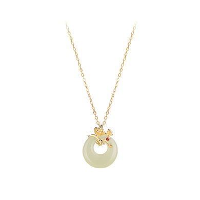 925 Sterling Silver Plated Gold Fashion Temperament Flower Peace Buckle Pendant with Cubic Zirconia and Necklace