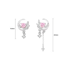 Load image into Gallery viewer, 925 Sterling Silver Fashion Romantic Feather Heart Tassel Asymmetric Earrings with Cubic Zirconia