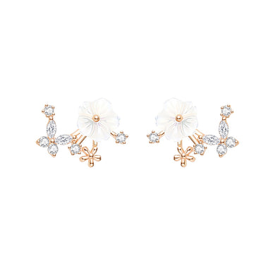 925 Sterling Silver Plated Rose Gold Fashion Temperament Flower Stud Earrings with Cubic Zirconia