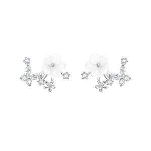 925 Sterling Silver Fashion Temperament Flower Stud Earrings with Cubic Zirconia