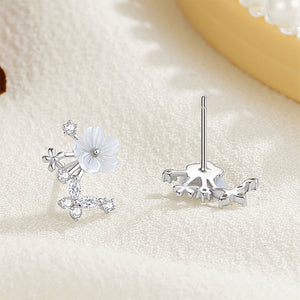 925 Sterling Silver Fashion Temperament Flower Stud Earrings with Cubic Zirconia