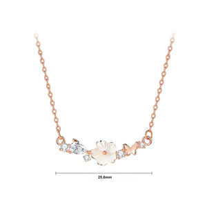 925 Sterling Silver Plated Rose Gold Fashion Sweet Flower Butterfly Pendant with Cubic Zirconia and Necklace