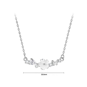 925 Sterling Silver Fashion Sweet Flower Butterfly Pendant with Cubic Zirconia and Necklace