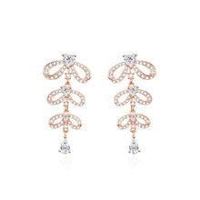 Load image into Gallery viewer, 925 Sterling Silver Plated Rose Gold Simple Sweet Ribbon Tassel Earrings with Cubic Zirconia