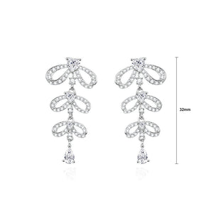 925 Sterling Silver Simple Sweet Ribbon Tassel Earrings with Cubic Zirconia
