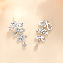 Load image into Gallery viewer, 925 Sterling Silver Simple Sweet Ribbon Tassel Earrings with Cubic Zirconia