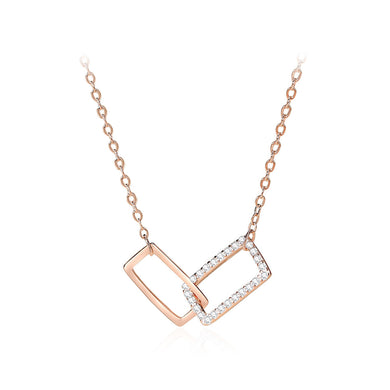 925 Sterling Silver Plated Rose Gold Simple and Fashion Geometric Square Pendant with Cubic Zirconia and Necklace