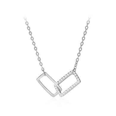 925 Sterling Silver Simple and Fashion Geometric Square Pendant with Cubic Zirconia and Necklace