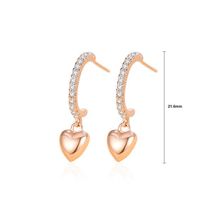 925 Sterling Silver Plated Rose Gold Simple Cute Heart Shape Earrings with Cubic Zirconia