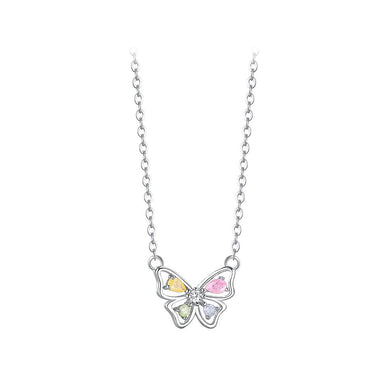 925 Sterling Silver Fashion Simple Colorful Butterfly Pendant with Cubic Zirconia and Necklace