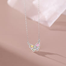 Load image into Gallery viewer, 925 Sterling Silver Fashion Simple Colorful Butterfly Pendant with Cubic Zirconia and Necklace