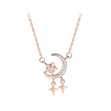 Load image into Gallery viewer, 925 Sterling Silver Plated Rose Gold Fashion Bright Moon Star Tassel Pendant with Cubic Zirconia and Necklace