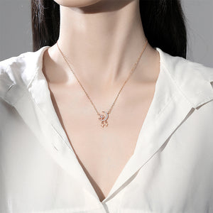 925 Sterling Silver Plated Rose Gold Fashion Bright Moon Star Tassel Pendant with Cubic Zirconia and Necklace