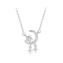 Load image into Gallery viewer, 925 Sterling Silver Fashion Bright Moon Star Tassel Pendant with Cubic Zirconia and Necklace