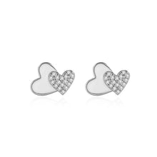 Load image into Gallery viewer, 925 Sterling Silver Simple Sweet Double Heart Stud Earrings with Cubic Zirconia
