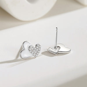 925 Sterling Silver Simple Sweet Double Heart Stud Earrings with Cubic Zirconia