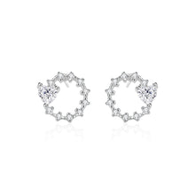 Load image into Gallery viewer, 925 Sterling Silver Simple and Fashion Heart-shaped Circle Stud Earrings with Cubic Zirconia