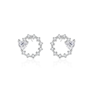 925 Sterling Silver Simple and Fashion Heart-shaped Circle Stud Earrings with Cubic Zirconia