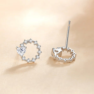 925 Sterling Silver Simple and Fashion Heart-shaped Circle Stud Earrings with Cubic Zirconia