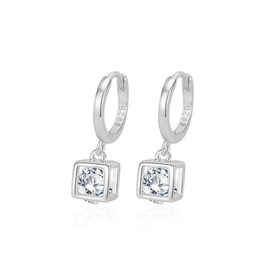 925 Sterling Silver Simple and Fashion Three-dimensional Geometric Square Earrings with Cubic Zirconia
