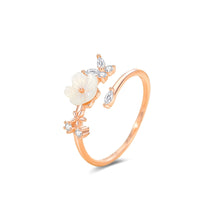Load image into Gallery viewer, 925 Sterling Silver Plated Rose Gold Sweet Temperament Shell Flower Butterfly Adjustable Open Ring with Cubic Zirconia