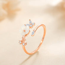 Load image into Gallery viewer, 925 Sterling Silver Plated Rose Gold Sweet Temperament Shell Flower Butterfly Adjustable Open Ring with Cubic Zirconia