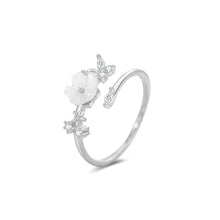 Load image into Gallery viewer, 925 Sterling Silver Sweet Temperament Shell Flower Butterfly Adjustable Open Ring with Cubic Zirconia