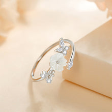 Load image into Gallery viewer, 925 Sterling Silver Sweet Temperament Shell Flower Butterfly Adjustable Open Ring with Cubic Zirconia