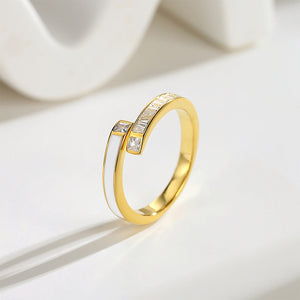 925 Sterling Silver Plated Gold Simple Fashion Geometric Adjustable Open Ring with Cubic Zirconia