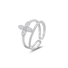 Load image into Gallery viewer, 925 Sterling Silver Fashion and Simple Four-leafed Clover Double-layer Line Adjustable Open Ring with Cubic Zirconia