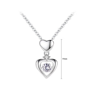 925 Sterling Silver Simple and Fashion Double Heart-shaped Pendant with Cubic Zirconia and Necklace