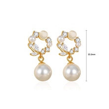 Load image into Gallery viewer, 925 Sterling Silver Plated Gold Fashion Sweet Flower Imitation Pearl Earrings with Cubic Zirconia