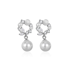 Load image into Gallery viewer, 925 Sterling Silver Fashion Sweet Flower Imitation Pearl Earrings with Cubic Zirconia