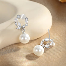 Load image into Gallery viewer, 925 Sterling Silver Fashion Sweet Flower Imitation Pearl Earrings with Cubic Zirconia