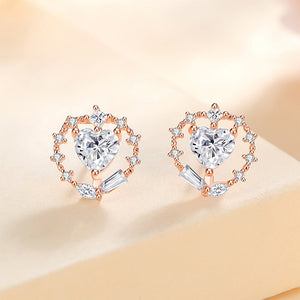 925 Sterling Silver Plated Gold Fashion Simple Heart Shape Stud Earrings with Cubic Zirconia